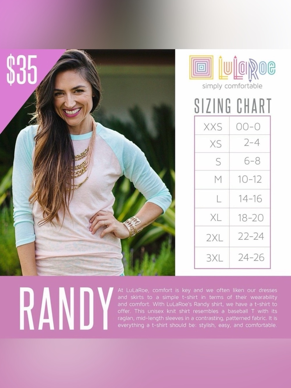 LULAROE Randy Baseball Tee EUC - Picture 8 of 8